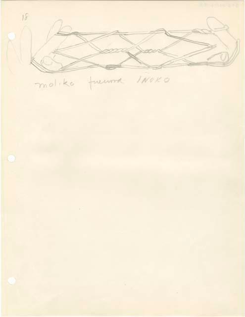 Pencil drawing of string figures from the Beligian Congo with notes.