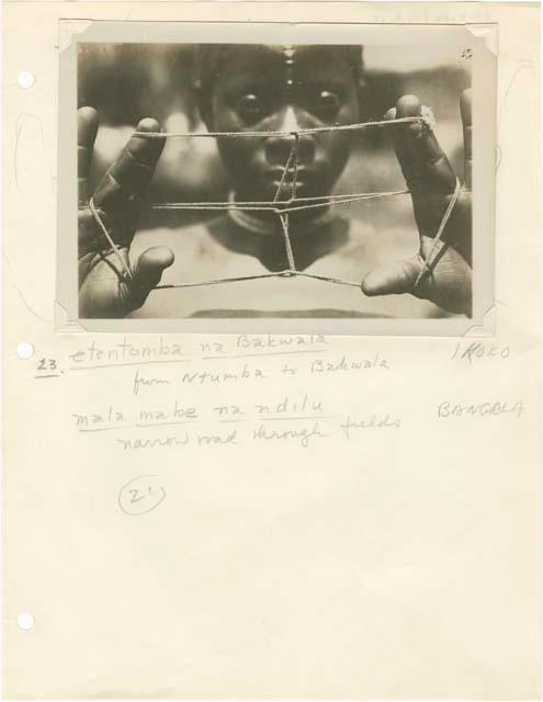 String figures from the Beligian Congo mounted on paper with Davidson's notes.