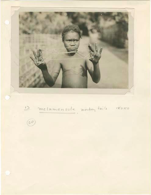 String figures from the Beligian Congo mounted on paper with Davidson's notes.