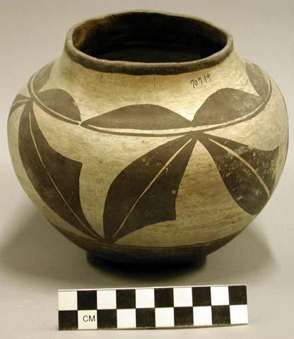 Early modern Hopi black on yellow pottery jar