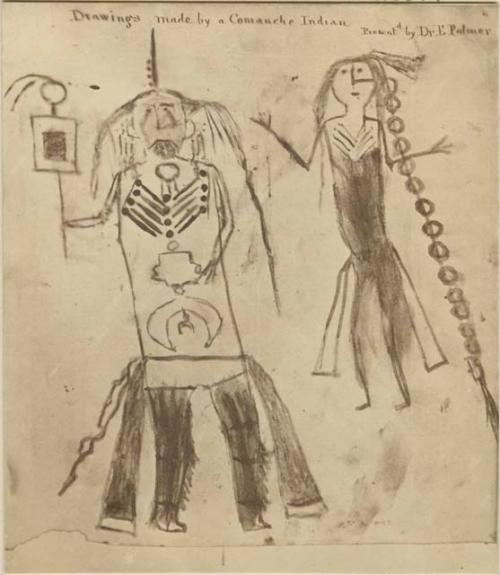 Drawing done by Comanches in a stolen medical book of Dr. Shirley