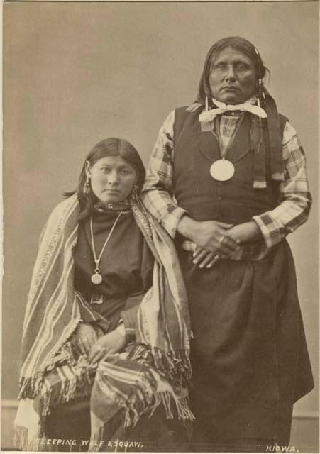 Studio portrait of  Chief Sleeping Wolf (Gui-kati), and his wife