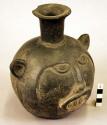 Ceramic bottle, animal effigy, feline, molded face & ears