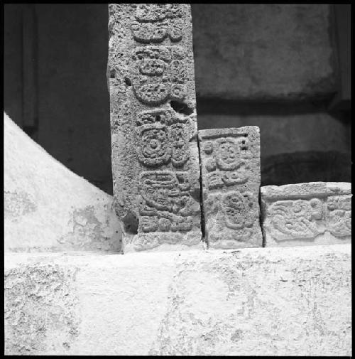 Lintel 1 and capitals from Initial Series building at Xcalumkin