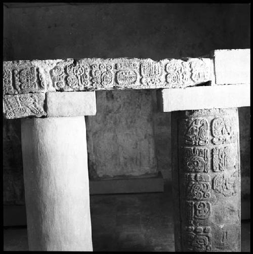 Lintel and capital from Initial Series building at Xcalumkin