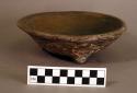 Shallow tripod clay bowls with stamped decoration (3)
