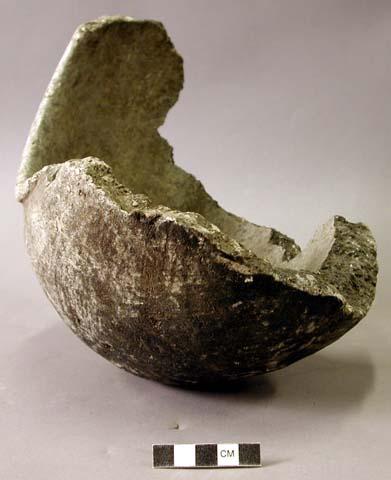 Ground stone bowl, broken, steatite