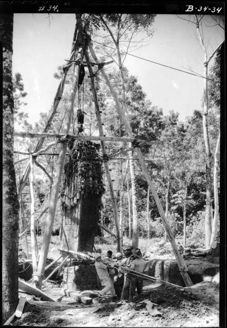 Stela J swung into alignment and ready to be lowered onto butt.  View from East