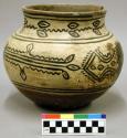 Ceramic vessel, short neck, rim sherd missing, polychrome exterior.