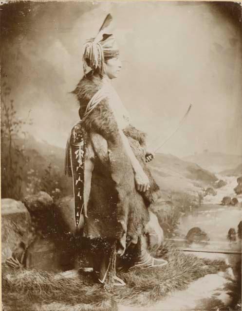 Full-length posed studio portrait of man, Omaha Indian Hunter Watching