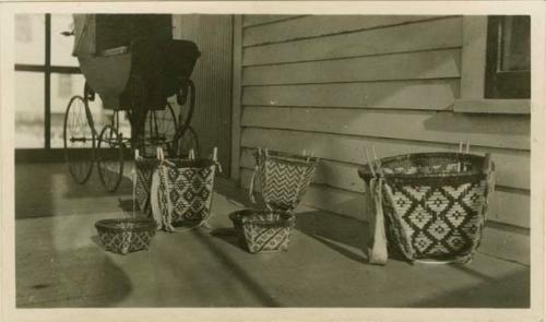 Arikara baskets on porch of George and Catherine Will's home in Bismarck