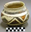 Ceramic complete vessel, jar, flared rim, polychrome, mended