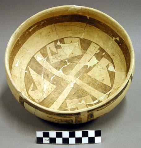 Restored jeddito black-on-yellow pottery bowl