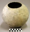 Ceramic jar, spherical, plain, chipped rim, small orifice