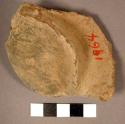Scoop, sherd of possible scoop handle, rounded end with convex ridge extending t