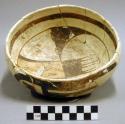 Restored san bernardino black-on-yellow pottery bowl