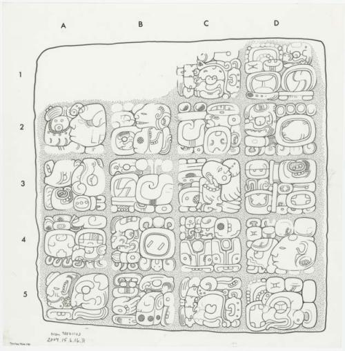 Drawing of Tonina, Monument 141, frnt, lg scale