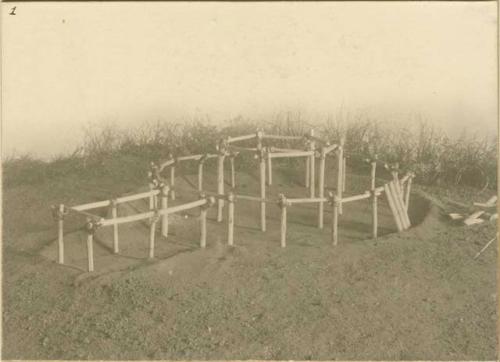 Model of an earth lodge, made by Miss Gay, showing foundation rods