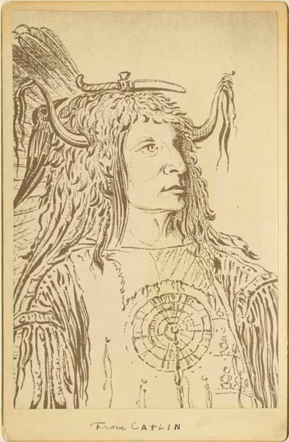 Drawing from Catlin, painting of Mandan man