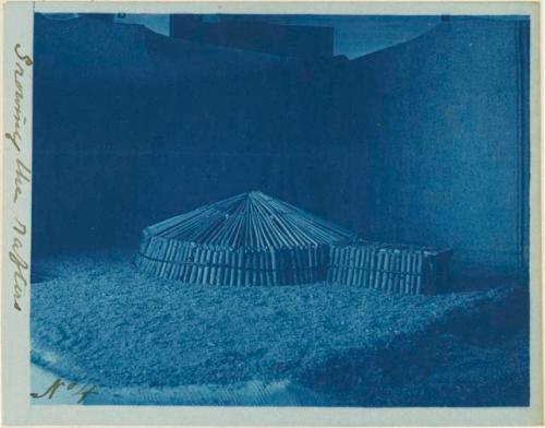 Model of an Earth Lodge, made by Miss Gay, showing the rafters