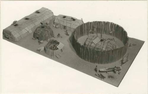 Model of Massachusett Indian Village. View from above.