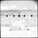 Two-headed jaguar and Governor's Palace at Uxmal