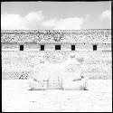 Two-headed jaguar and Governor's Palace at Uxmal