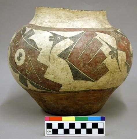 Polychrome pottery large bowl - red, black, white.