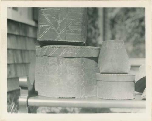 Photograph of Passamaquoddy birchbark baskets. Maine