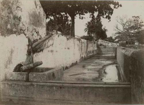 Open structure for water, Tiger's head built into wall