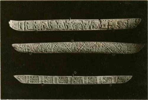 Jaguar bones carved with hieroglyphic writings