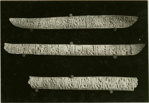 Jaguar bones carved with hieroglyphic writings