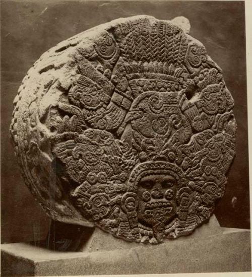 Carved circular stone depicting the female manifestation of Tlaltecuhtli