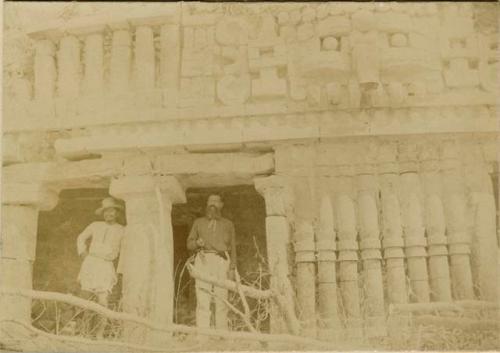 Pillars and façade at Ruins of Zayi (Sayil) Le Plongeon in photo