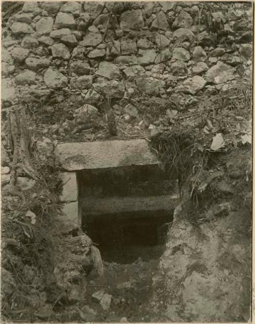 Excavation showing entrance to buried chamber of altar