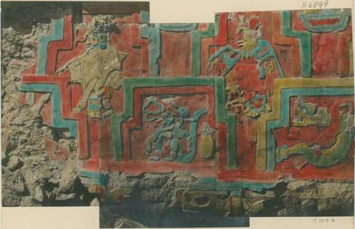 Middle left section of stucco frieze, Acanceh, Mexico