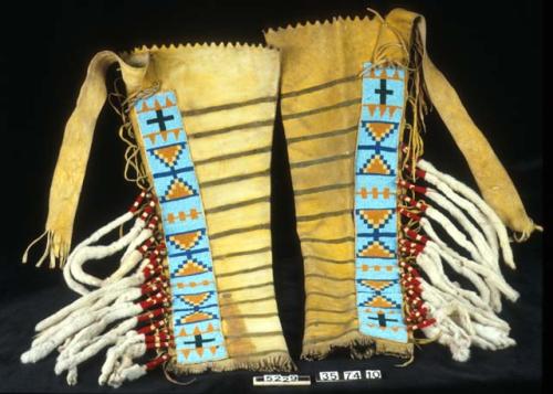 Buckskin leggings with beadwork and ermine trimming