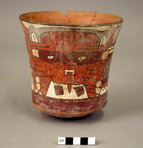 Vase painted in polychrome with a masked "anthropomorphic mythical being"