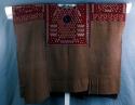 Huipil, or woman's blouse - brown with red, pink, purple, and green brocaded des