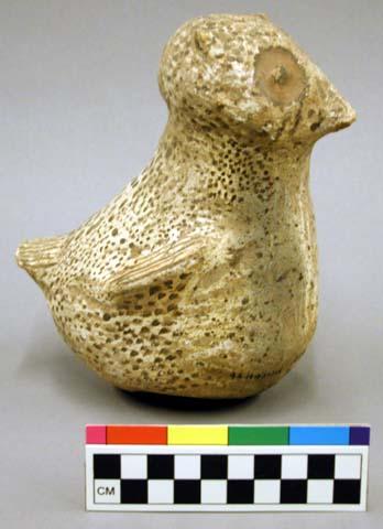 Polychrome pottery bird - brown, white, red