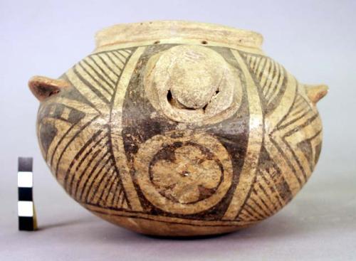 Jar, decorated ware.  Bird form.