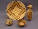Coiled basketry figure of a man (A) with detachable hat (B)