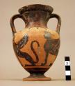 Etruscan black figured pottery amphora