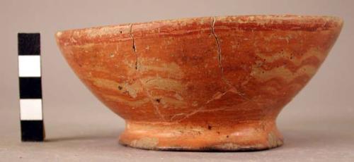 Small annular based pottery bowl - red & buff negative painting?