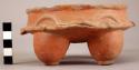 Plain red pottery bowl, tetrapod, relief decoration - Ulua bichrome type?