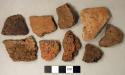 Coarse earthenware body and rim sherds, incised, rocker dentate, cord impressed, punctate