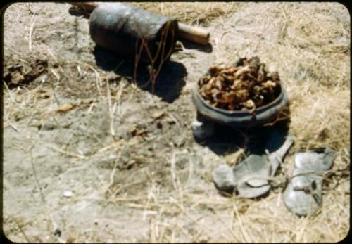 Slide from Marshall Expedition: "Old ladies bowl for soup, blur#, sandals, by old widower, pot (###)"