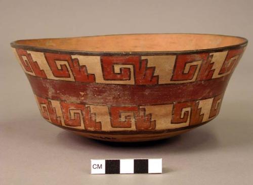 Bowl painted in polychrome with step-fret wave motifs