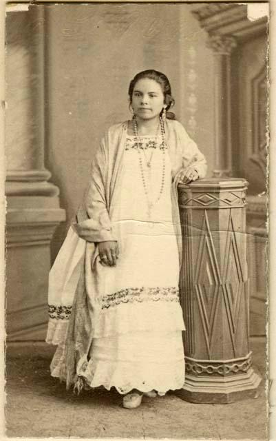 Formal studio portrait of Maya woman