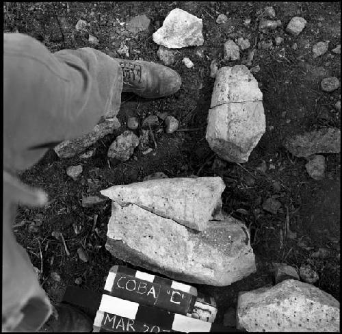 Fragments of Stela 18 at Coba